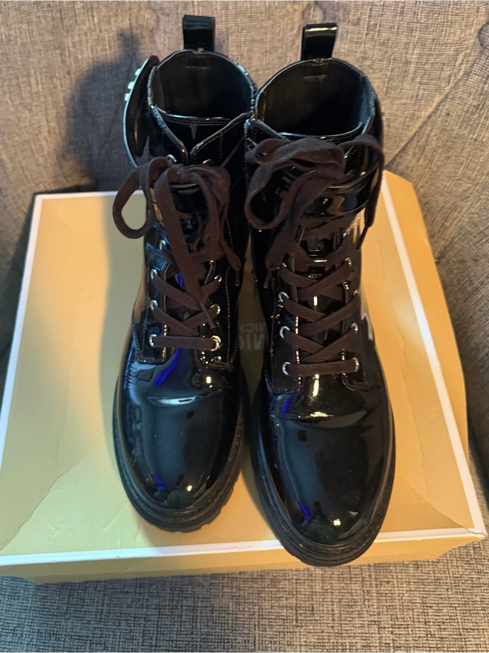 Michael Kors Black Patent Lace-Up Combat Boots